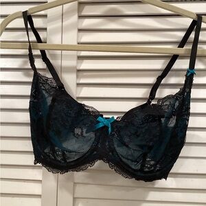 Lace Underwire Bra - Black and Teal